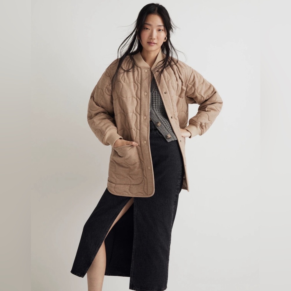 Madewell Quilted Oversized Bomber Jacket Beige Size XXS